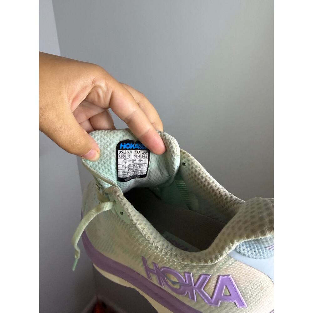 HOKA Clifton 9 Shoes Womens Size 7.5 B Mint Green Purple Running Road Cushioned - Picture 8 of 8